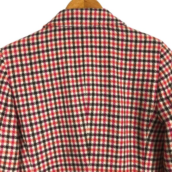 Talbots Houndstooth Plaid Women's Wool Blend Blazer Sz 8 Pink Red Belted Lined - Picture 6 of 10
